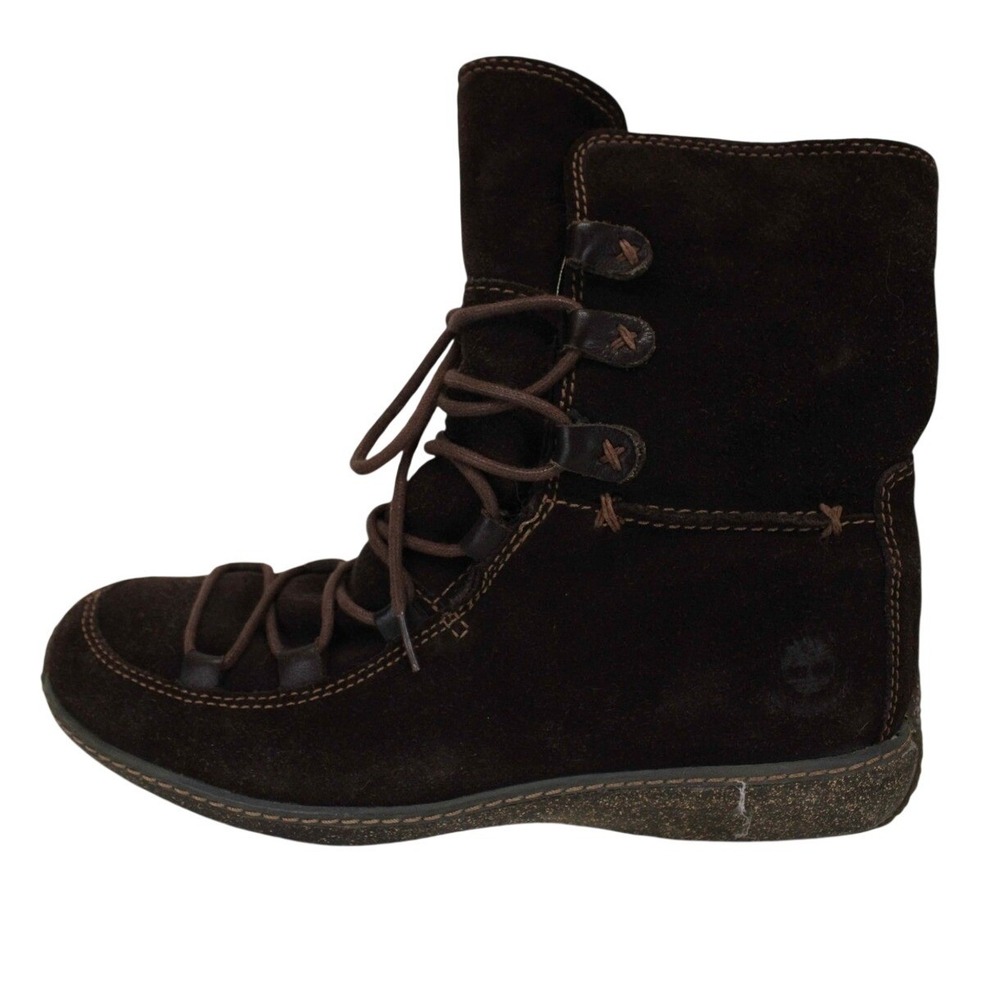Timberland Womens 10M Dark Brown Suede Lace Up Fleece Lined Winter Boots 69318